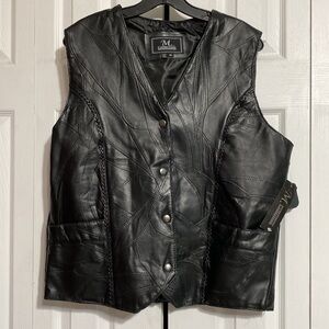 M Collection Mens NWT black leather vest size XL